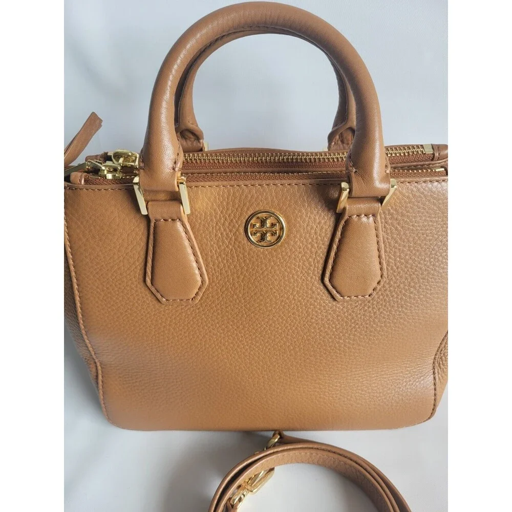 Tory Burch Cognac Pebbled Leather Mini Satchel with Strap